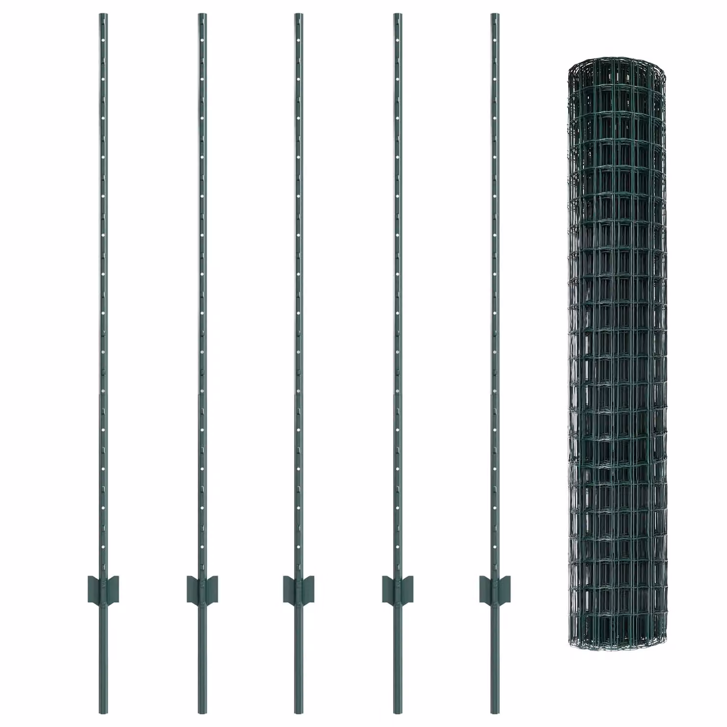 Berkfield Home Euro Fence Green PVC-Coated Steel with 5 U-Profile Posts, W: 10 m, H: 1.4 m – 3