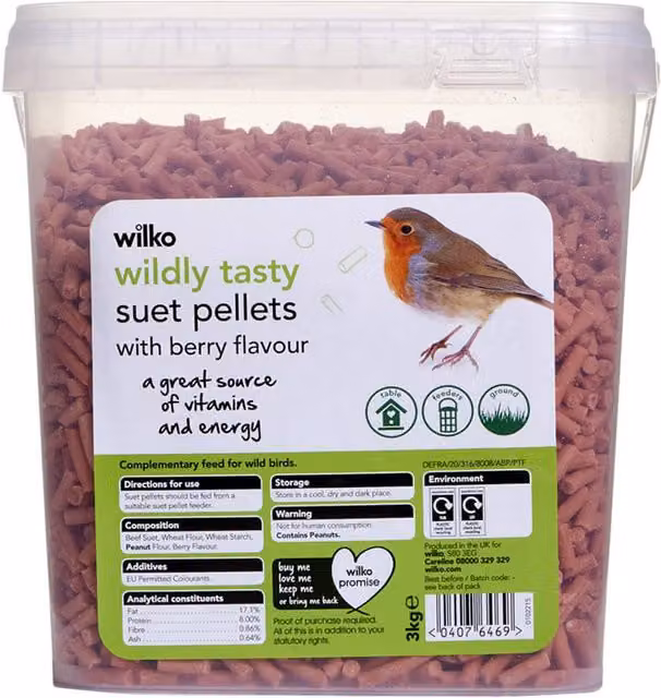 wilko Wild Bird Suet Pellets Tub Berry, Brown