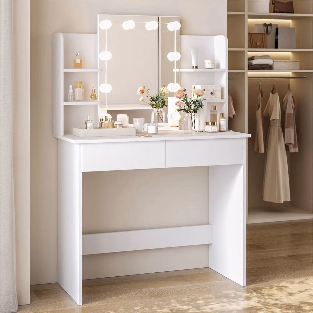 SPETLEK Hollywood LED Lights Dressing Table with 2 Drawers in White, W/D/H: 100 x 40 x 90 cm – 2