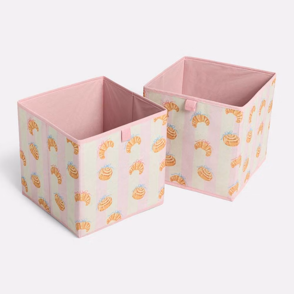 OHS 2 Pack Kids Printed Folding Cube Toy Organisers in Pink – 2