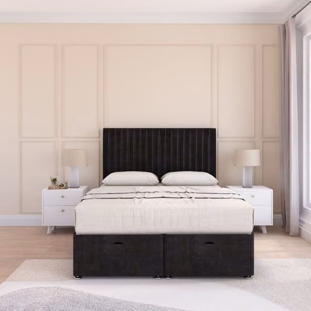 Sloomy Manhattan Small Single Ottoman Bed with 26 Inch Headboard and Hybrid Memory Mattress in Black