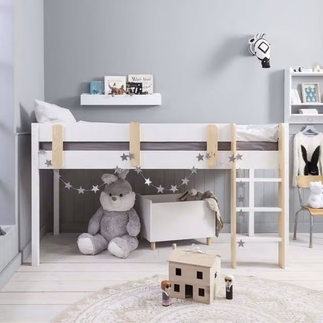 Noa and Nani Una Mid Sleeper Cabin Bed in White Lacquered Pine