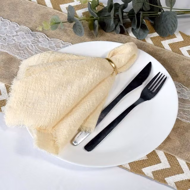 Trimming Shop Plain Cotton Table Napkins with Fringe in Beige, Pack of 6
