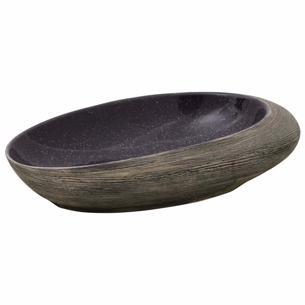 Berkfield Home Oval Ceramic Countertop Basin in Purple and Grey, W: 59 cm, D: 40 cm, H: 14 cm – 2