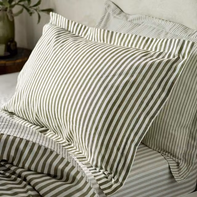 Make It A Home Hebden Melange Stripe Cotton Pillowcase Set in Green