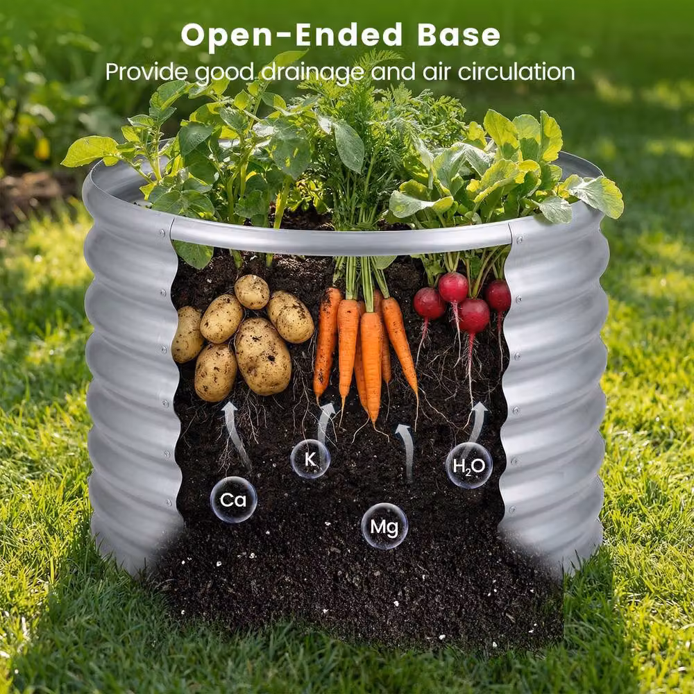 Costway Galvanised Steel Round Raised Garden Bed Planter Box in Silver – 6
