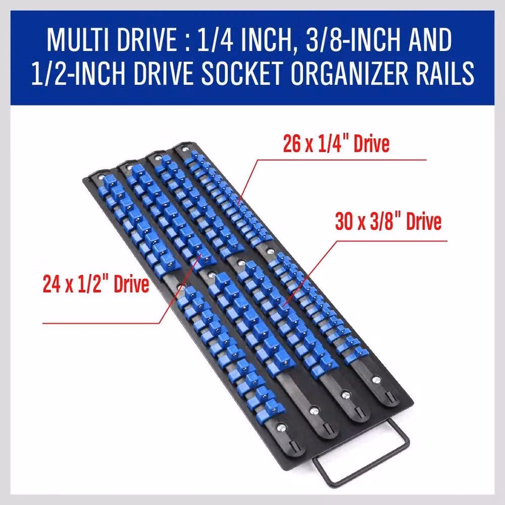 EONLION 80-Piece Socket Storage Rail Rack Holder Organiser in Blue, Length: 50 cm – 5
