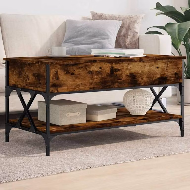 Berkfield Home Comfortable Coffee Table in Smoked Oak and Brown, W/D/H: 100 x 50 x 50 cm