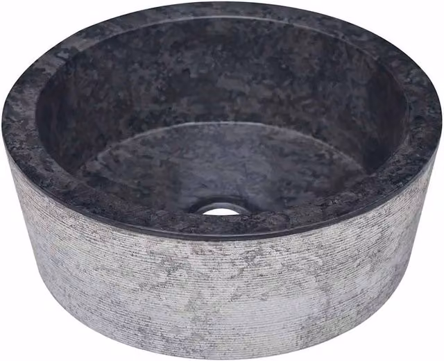 Berkfield Round Natural Stone Home Sink in Black, W/D/H: 40 x 40 x 15 cm