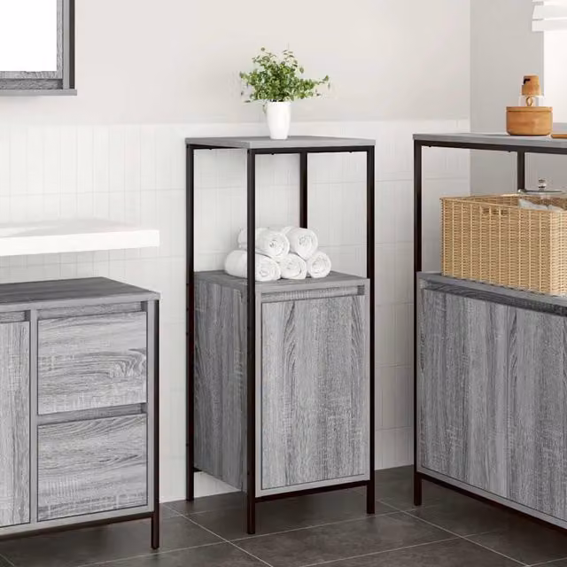 Berkfield Home Grey Sonoma Bathroom Cabinet with Internal Shelves and Open Storage, W/D/H: 36 x 35 x 95 cm