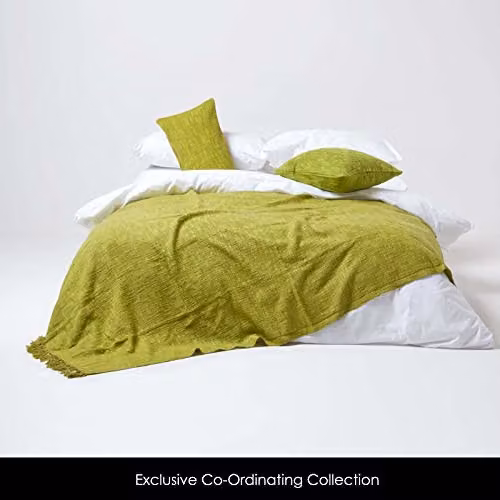Homescapes Nirvana Lime Green Handwoven 100% Pure Cotton Throw with Fringes – 2