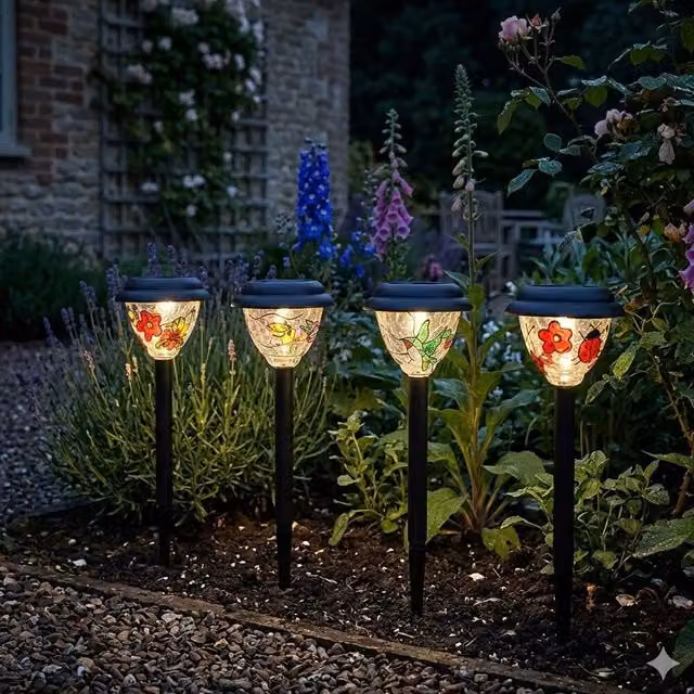 Voltico Set of 4 Handpainted Multicolour Solar Garden Lights