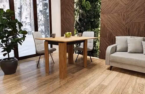 Shefa Family Extendable Dining Table in Gold Craft Oak and Anthracite, W/D/H: 90 x 90 x 77 cm (Extends to 120 cm) – 3