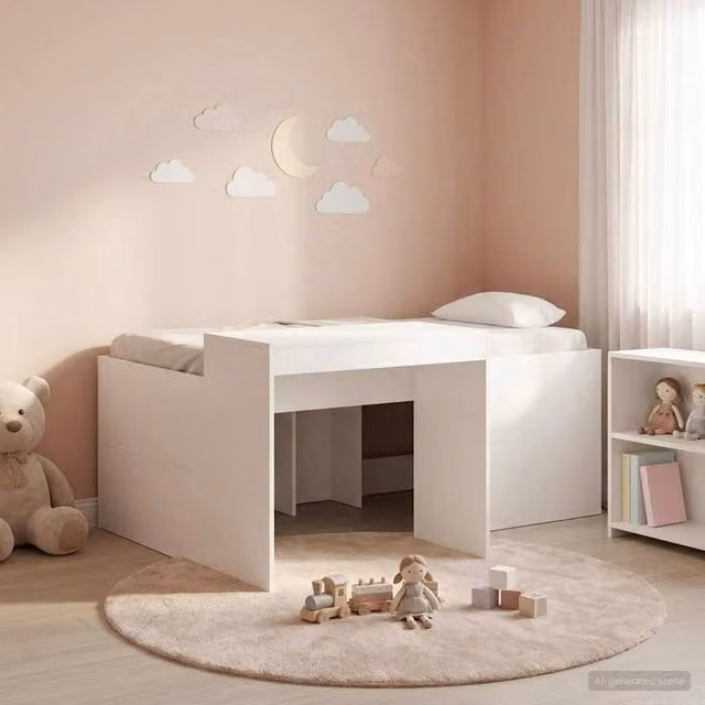 Berkfield Home Kids High Bed Frame with Desk and Drawers, White, W/D/H: 160 x 80 x 75 cm
