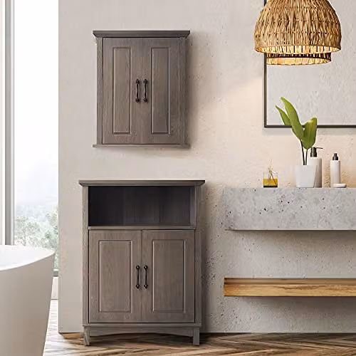 Teamson Home Russell Wooden Bathroom Freestanding Storage Cabinet in Salt Oak Brown, W/D/H: 33 x 21.5 x 87 cm – 3