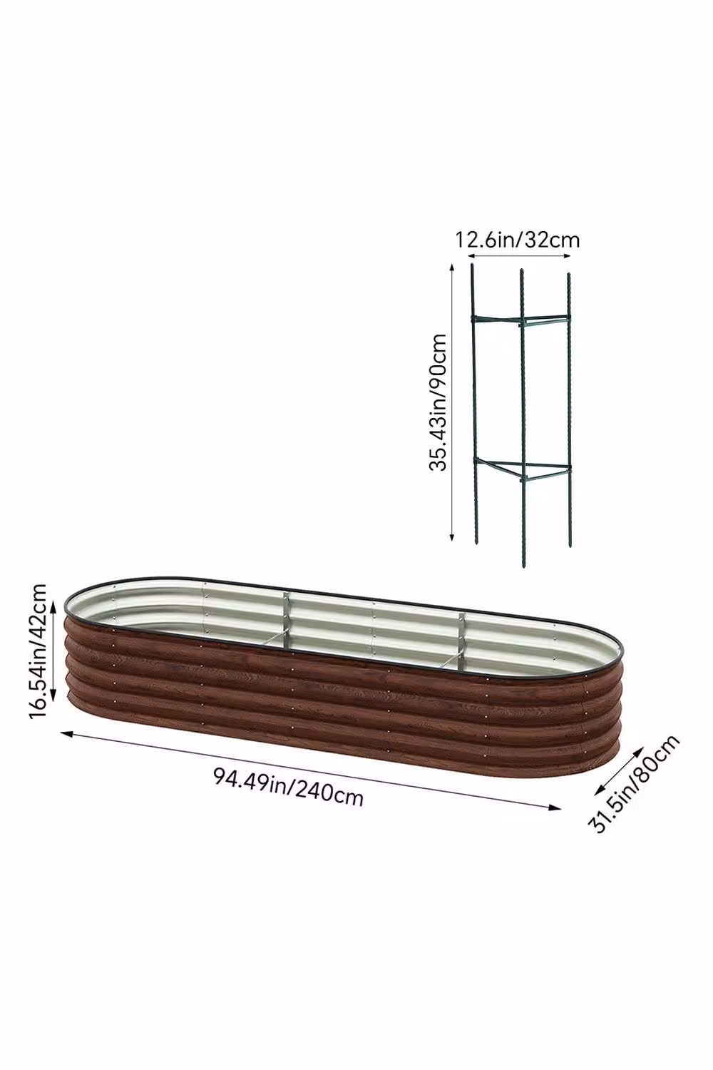 Garden Sanctuary Oval-Shaped Galvanised Steel Raised Garden Bed in Brown, W/D/H: 80 x 42 x 80 cm – 5