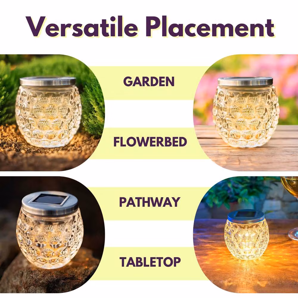 Marco Paul 2 Pack Warm White Dimpled Glass Solar LED Garden Lanterns in Transparent – 8