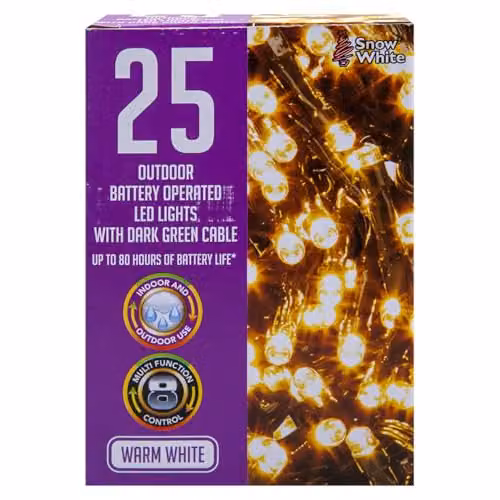 VFM e-Store Warm White Christmas String Lights with 25 Bulbs, White, W/D/H: 9.9 x 7.2 x 9.9 cm – 4