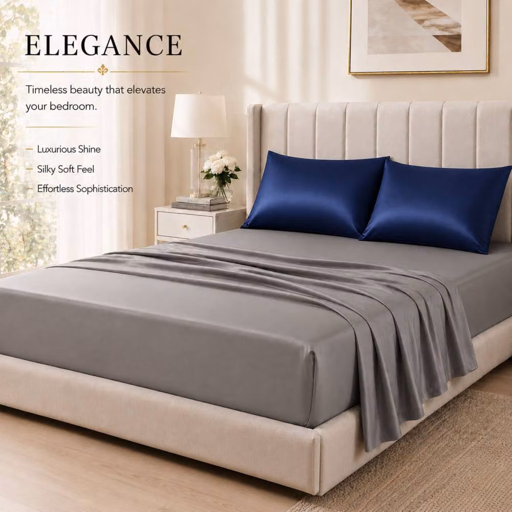 Pamposh Pack of 2 Ultra Soft Mako Satin Silk Pillow Cases in Blue – 6