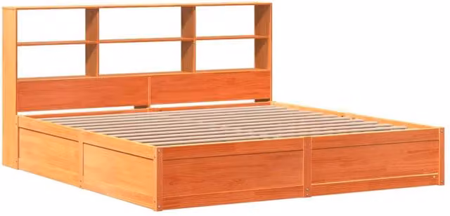 Berkfield Home Beautiful Solid Wood Bed Frame in Waxed Brown, W/D/H: 200 x 200 x 110 cm