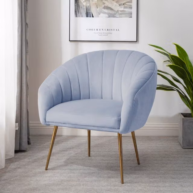 Artemis Home Helena Accent Chair in Blue Velvet with Solid Wood Frame