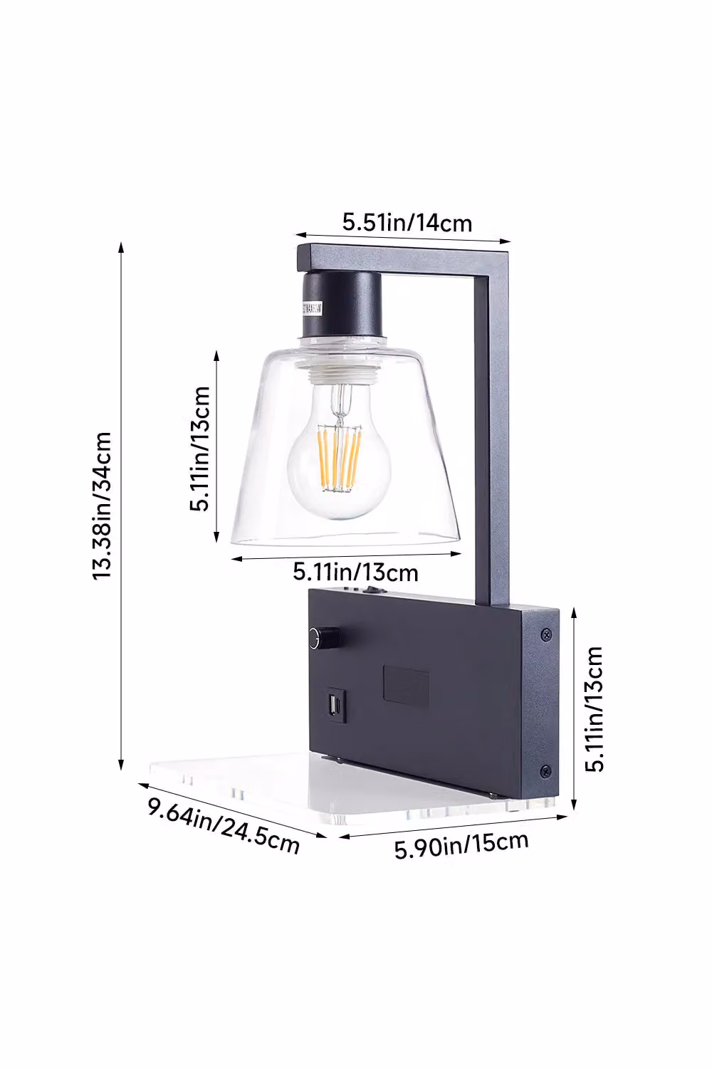 Living and Home Modern Black Wall Light with Digital Clock and Warm White LED – 3