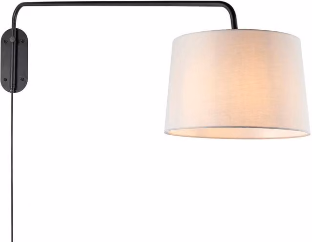 Endon Carlson Adjustable Wall Light in Matt Black with Grey Fabric Shade and E27 Fitting