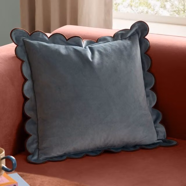 furn Lil Scallop Velvet Decorative Cushion in Blue and Brown, W/D/H: 45 x 45 x 45 cm – 1