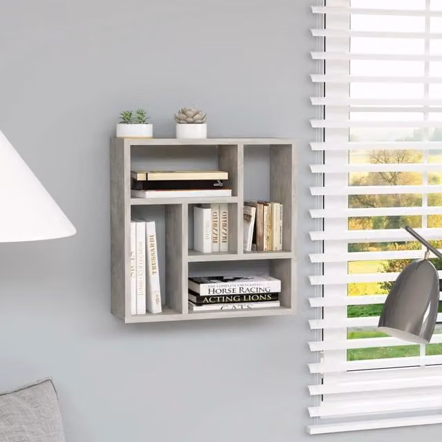 Berkfield Home Wall Mounted Modern Shelf in Grey MDF, W/D/H: 45.1 x 16 x 45.1 cm – 1