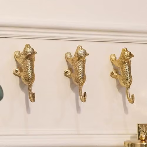 Melody Maison Set of 3 Gold Metal Monkey Wall Hooks
