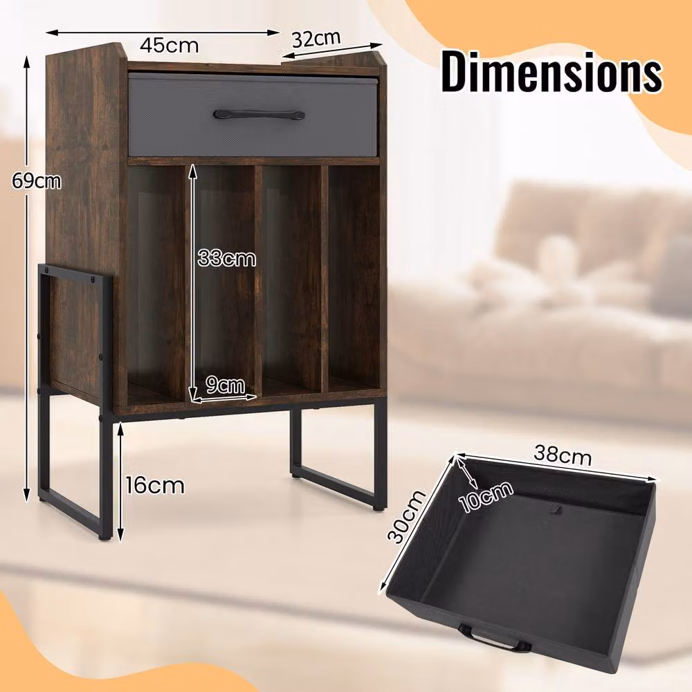 Gymax Industrial Metal Turntable Stand and Vinyl Record Holder Shelf in Brown – 2