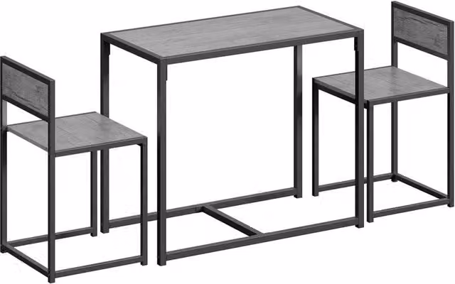 KORVIXA Industrial Dining Set with Rectangular Table and 2 Chairs in Grey and Black – 1