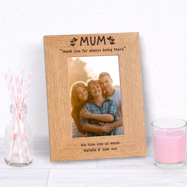 Uniqueful Personalised MUM Thank You Rectangular Wood Picture Frame, Brown, W/D/H: 19.5 x 19.5 x 24.5 cm