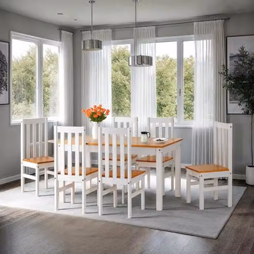 Seconique Ludlow Dining Set with 1 Table and 6 Chairs in White and Oak Effect – 2