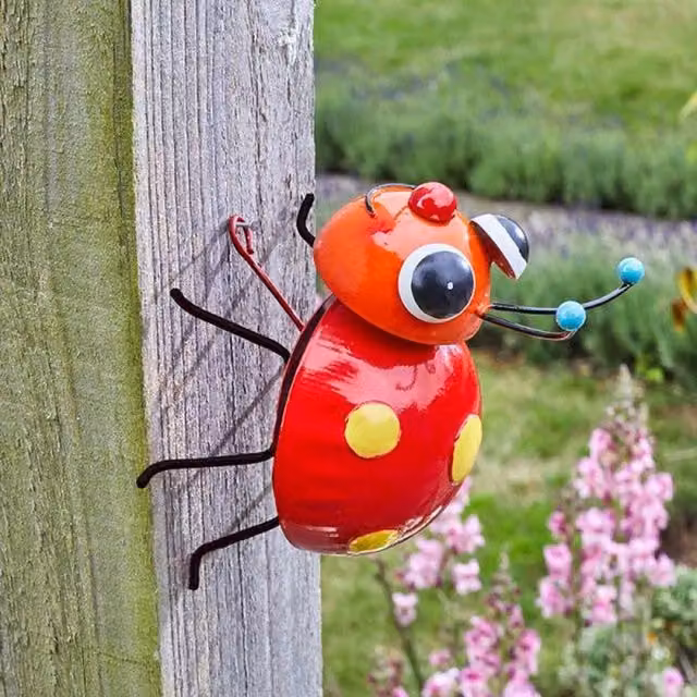 Garden Mile Metal Ladybug Hanging Garden Decoration, Red and Yellow