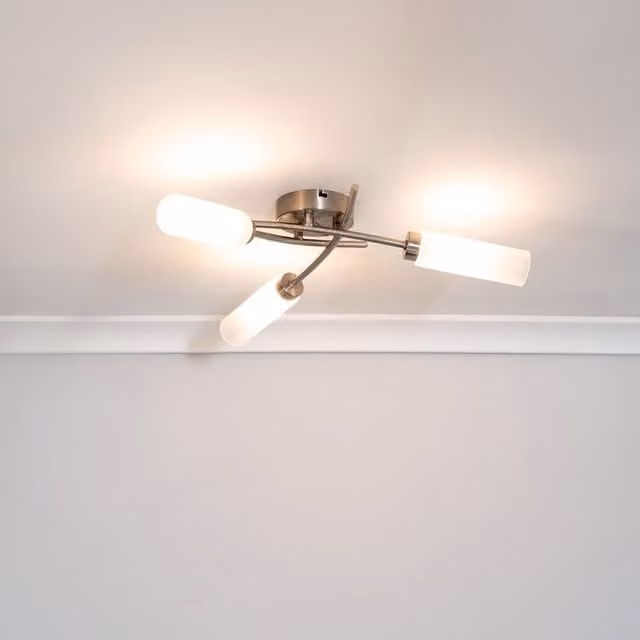 ValueLights Maya Curved 3 Way Flush Ceiling Light with LED Bulbs in Silver and Chrome