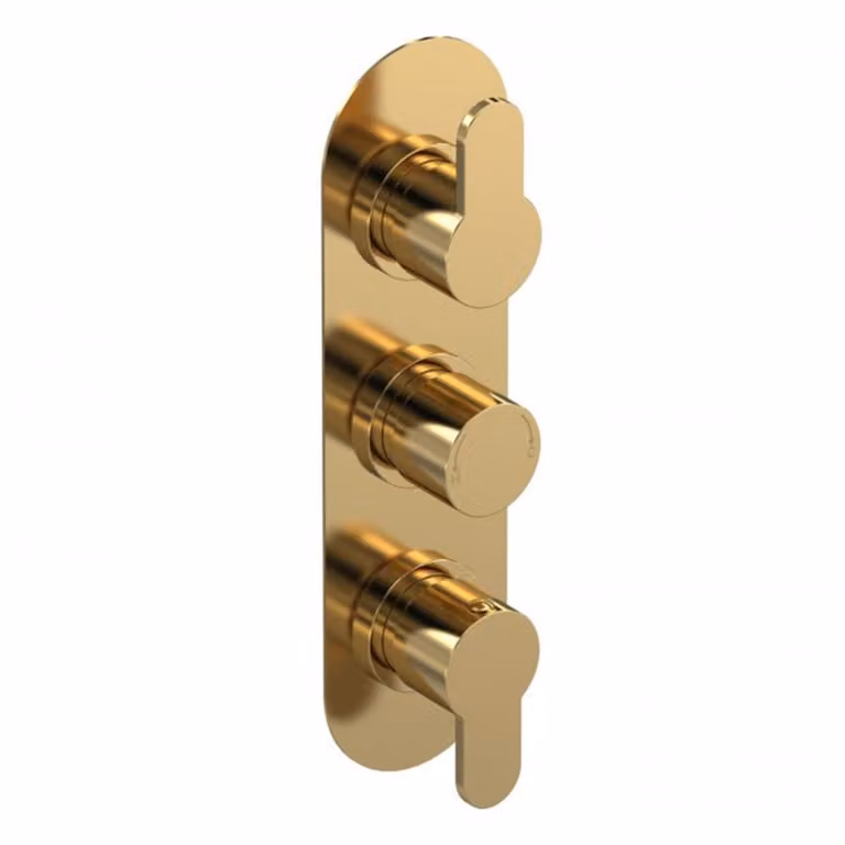 Royal Bathrooms Modern Round Brushed Brass Triple Thermostatic Shower Valve with Diverter and Safety Stop