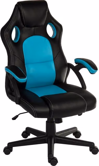 Teknik Kyoto Gaming Chair in Blue and Black with Synthetic Leather and Headrest