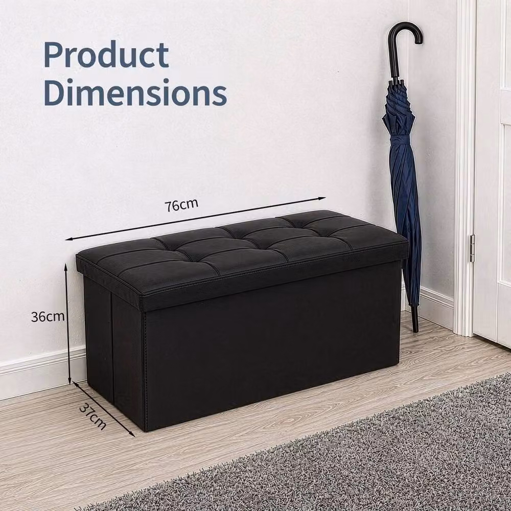 KORVIXA Black Faux Leather Foldable Storage Ottoman, W/D/H: 76 x 37 x 37 cm – 2