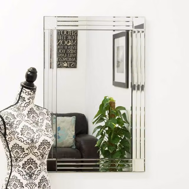 MirrorOutlet Rydal Triple Edge Square Cornered Glass Wall Mirror in Silver or Black, W: 91 cm, H: 61 cm