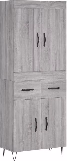 Berkfield Home Grey Sonoma Highboard with Hinged Doors and Internal Shelves, W: 69.5 cm, D: 34 cm, H: 180 cm – 1