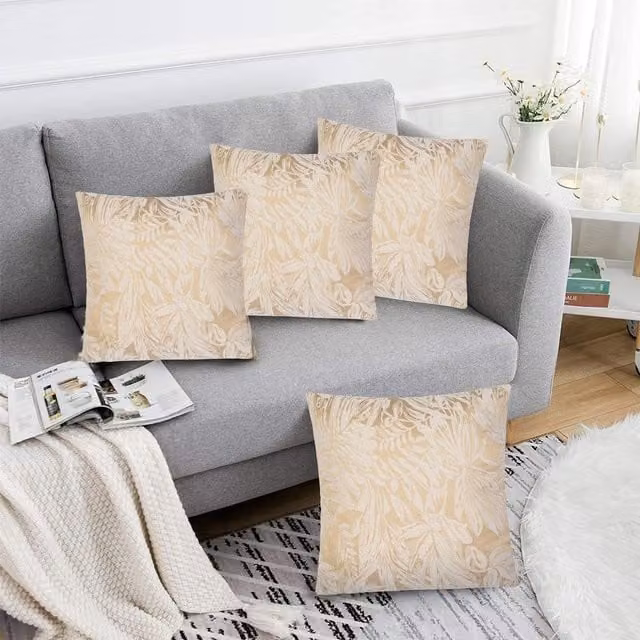 Luxor Living Set of 4 Square Chenille Plush Cushions in Beige, W/D/H: 45 x 45 x 45 cm