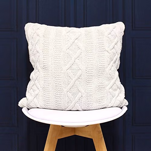 Paoletti Aran Chunky Cable Knit Cotton Cushion Cover, Beige, W/D/H: 55 x 55 x 55 cm – 2