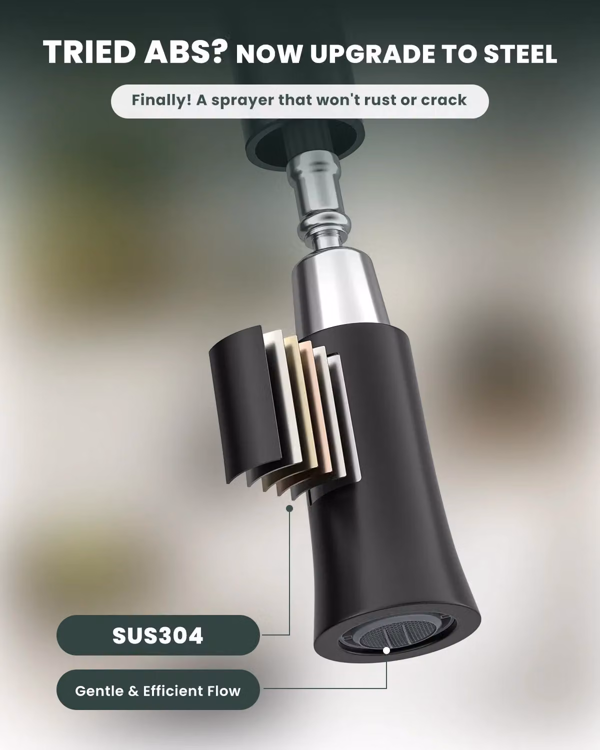 Appaso Matt Black Dual Lever Monobloc Kitchen Mixer Tap with Spray Function – 5