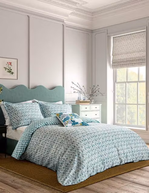 English Heritage St Johns Trellis Reversible Pure Cotton Bedding Set, Duck Egg Blue, 200 x 200 cm