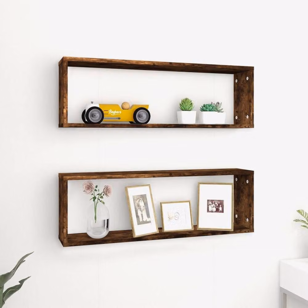 Berkfield Home Wall Cube Shelves, 2 Piece Set in Smoked Oak Brown, W/D/H: 80 x 26.5 x 15 cm – 2