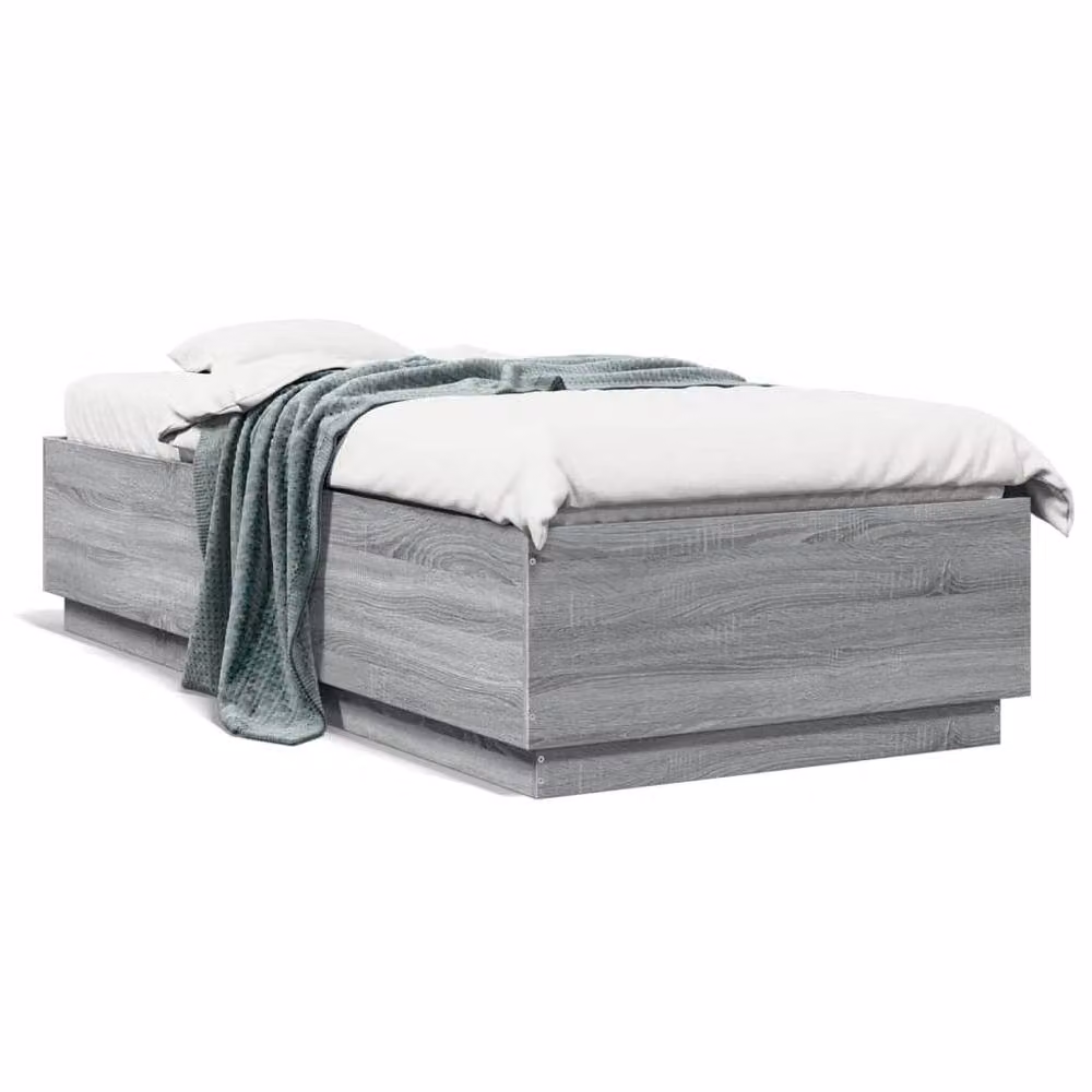 Berkfield Home Modern Grey Bed Frame with Under-Bed LED Lighting, W/D/H: 100 x 200 x 40 cm – 4