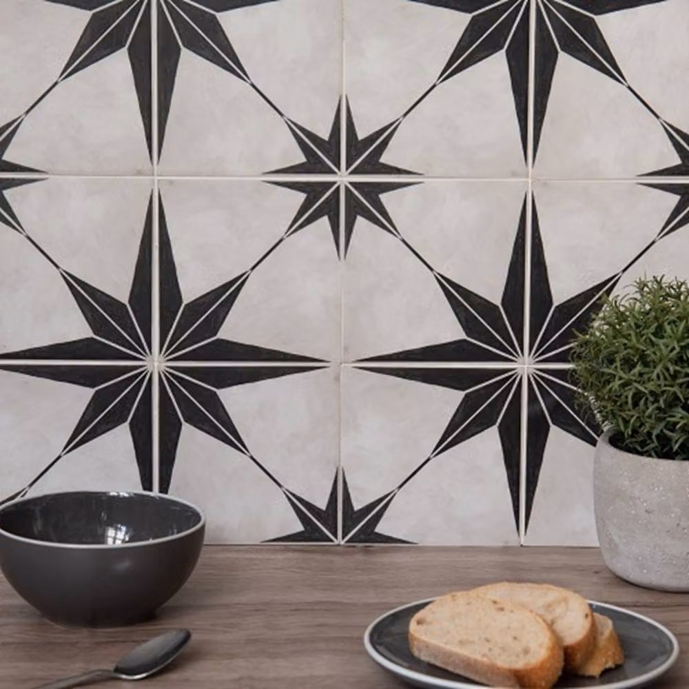 Quadrostyle Astra Black and Multicolour Art Deco Geometric Wall and Floor Tile Vinyl Stickers, Pack of 4, W/D/H: 30 x 30 x 0.3 cm – 4