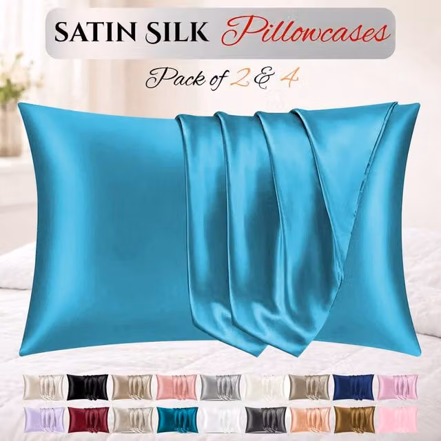 Grace 2 Pack Super Soft Satin Silk Pillow Cases in Petrol, W/H: 50 x 75 cm – 1