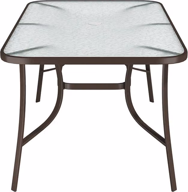 Livingandhome Modern Rectangular Metal and Glass Garden Table with Parasol Hole in Matt Brown